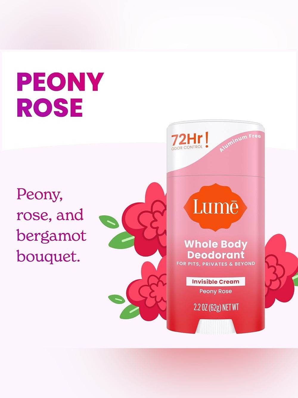 Lumē Whole Body Invisible Cream Deodorant - Peony Rose